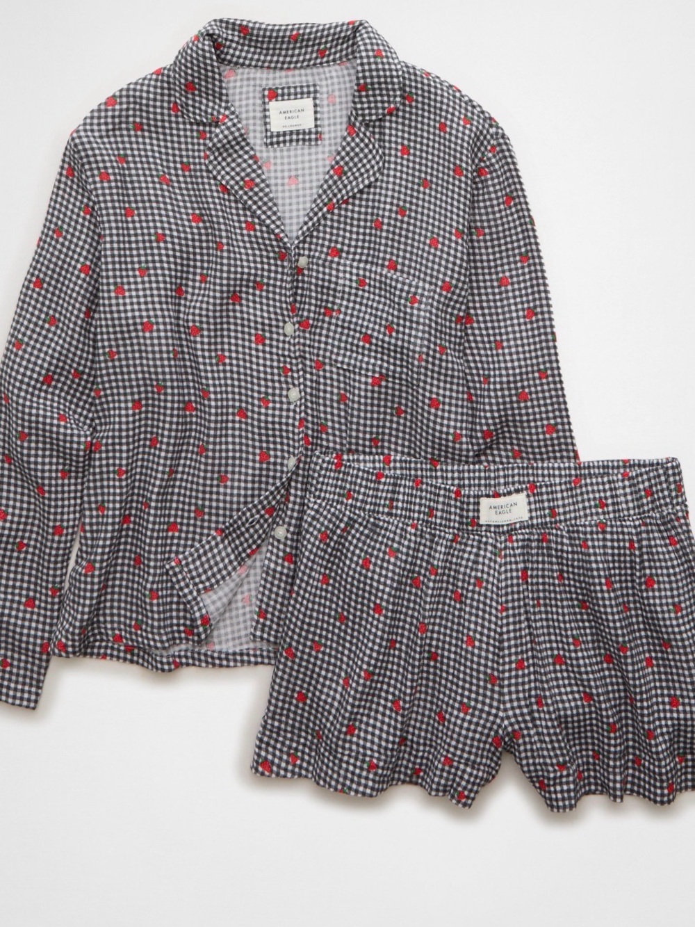 American Eagle Outfitters Black & White Pajama Set with Red strawberry Print - Picture 5 of 5